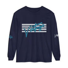 Load image into Gallery viewer, VINTAGE STARS AND STRIPES LONG SLEEVE (UNISEX) TEAL AND WHITE INK