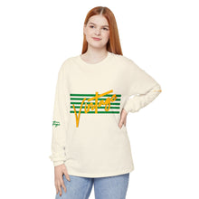 Load image into Gallery viewer, VINTAGE STARS AND STRIPES LONG SLEEVE (UNISEX) GREEN AND GOLD INK