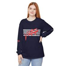 Load image into Gallery viewer, VINTAGE STARS AND STRIPES LONG SLEEVE (UNISEX) INFERRED AND WHITE INK