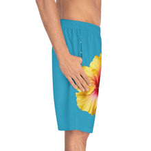 Load image into Gallery viewer, VINTAGE (WELCOME TO BOTANY 101 YELLOW FLOWER) ON TURQUOISE SHORTS