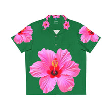 Load image into Gallery viewer, VINTAGE NEW HAWAIIAN (WELCOME TO BOTANY 101 PINK FLOWER) ON GREEN