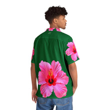Load image into Gallery viewer, VINTAGE NEW HAWAIIAN (WELCOME TO BOTANY 101 PINK FLOWER) ON GREEN