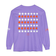 Load image into Gallery viewer, VINTAGE STARS AND STRIPES LONG SLEEVE (UNISEX) ORANGE AND WHITE INK