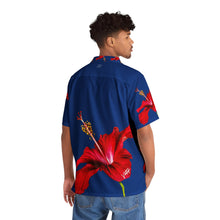 Load image into Gallery viewer, VINTAGE NEW HAWAIIAN (WELCOME TO BOTANY 101 RED FLOWER) ON BLUE