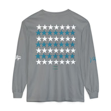 Load image into Gallery viewer, VINTAGE STARS AND STRIPES LONG SLEEVE (UNISEX) TEAL AND WHITE INK