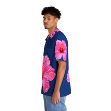 Load image into Gallery viewer, VINTAGE NEW HAWAIIAN (WELCOME TO BOTANY 101 PINK FLOWER) ON BLUE