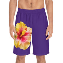 Load image into Gallery viewer, VINTAGE (WELCOME TO BOTANY 101 YELLOW FLOWER) ON PURPLE SHORTS