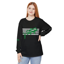 Load image into Gallery viewer, VINTAGE STARS AND STRIPES LONG SLEEVE (UNISEX) GREEN AND WHITE INK