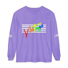 Load image into Gallery viewer, VINTAGE STARS AND STRIPES LONG SLEEVE (UNISEX) ROY G BIV AND WHITE INK