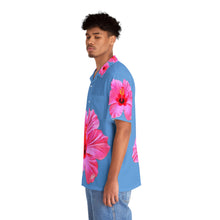 Load image into Gallery viewer, VINTAGE NEW HAWAIIAN (WELCOME TO BOTANY 101 PINK FLOWER) ON BABY BLUE
