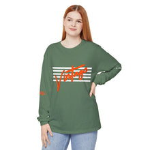 Load image into Gallery viewer, VINTAGE STARS AND STRIPES LONG SLEEVE (UNISEX) ORANGE AND WHITE INK