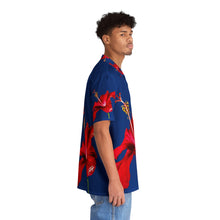 Load image into Gallery viewer, VINTAGE NEW HAWAIIAN (WELCOME TO BOTANY 101 RED FLOWER) ON BLUE