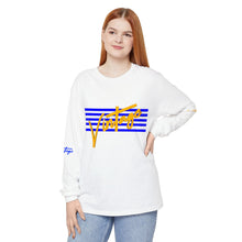 Load image into Gallery viewer, VINTAGE STARS AND STRIPES LONG SLEEVE (UNISEX) ROYAL AND GOLD INK
