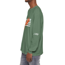 Load image into Gallery viewer, VINTAGE STARS AND STRIPES LONG SLEEVE (UNISEX) ORANGE AND WHITE INK