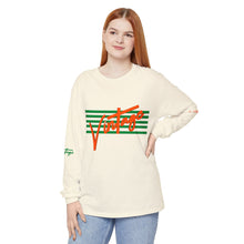 Load image into Gallery viewer, VINTAGE STARS AND STRIPES LONG SLEEVE (UNISEX) GREEN AND ORANGE INK