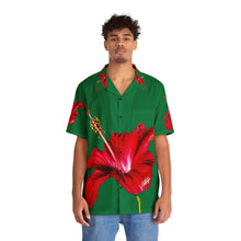 Load image into Gallery viewer, VINTAGE NEW HAWAIIAN (WELCOME TO BOTANY 101 RED FLOWER) ON GREEN