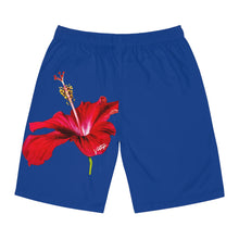 Load image into Gallery viewer, VINTAGE (WELCOME TO BOTANY 101 RED FLOWER) ON BLUE SHORTS