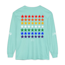 Load image into Gallery viewer, VINTAGE STARS AND STRIPES LONG SLEEVE (UNISEX) ROY G BIV AND WHITE INK