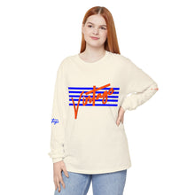 Load image into Gallery viewer, VINTAGE STARS AND STRIPES LONG SLEEVE (UNISEX) ROYAL AND ORANGE INK