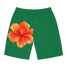 Load image into Gallery viewer, VINTAGE (WELCOME TO BOTANY 101 ORANGE FLOWER) ON GREEN SHORTS