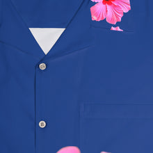 Load image into Gallery viewer, VINTAGE NEW HAWAIIAN (WELCOME TO BOTANY 101 PINK FLOWER) ON BLUE