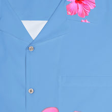 Load image into Gallery viewer, VINTAGE NEW HAWAIIAN (WELCOME TO BOTANY 101 PINK FLOWER) ON BABY BLUE