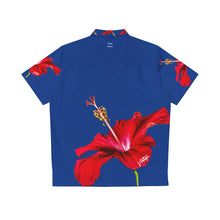 Load image into Gallery viewer, VINTAGE NEW HAWAIIAN (WELCOME TO BOTANY 101 RED FLOWER) ON BLUE
