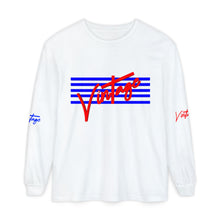 Load image into Gallery viewer, VINTAGE STARS AND STRIPES LONG SLEEVE (UNISEX) ROYAL AND RED INK