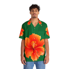 Load image into Gallery viewer, VINTAGE NEW HAWAIIAN (WELCOME TO BOTANY 101 ORANGE FLOWER) ON GREEN
