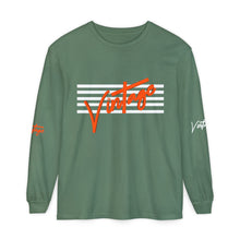 Load image into Gallery viewer, VINTAGE STARS AND STRIPES LONG SLEEVE (UNISEX) ORANGE AND WHITE INK