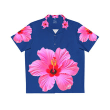 Load image into Gallery viewer, VINTAGE NEW HAWAIIAN (WELCOME TO BOTANY 101 PINK FLOWER) ON BLUE