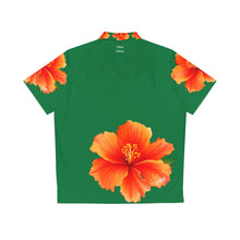 Load image into Gallery viewer, VINTAGE NEW HAWAIIAN (WELCOME TO BOTANY 101 ORANGE FLOWER) ON GREEN