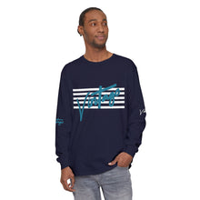 Load image into Gallery viewer, VINTAGE STARS AND STRIPES LONG SLEEVE (UNISEX) TEAL AND WHITE INK