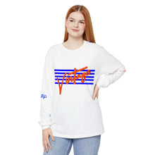 Load image into Gallery viewer, VINTAGE STARS AND STRIPES LONG SLEEVE (UNISEX) ROYAL AND ORANGE INK