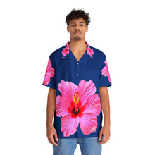 Load image into Gallery viewer, VINTAGE NEW HAWAIIAN (WELCOME TO BOTANY 101 PINK FLOWER) ON BLUE
