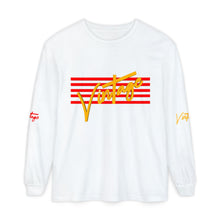 Load image into Gallery viewer, VINTAGE STARS AND STRIPES LONG SLEEVE (UNISEX) RED AND GOLD INK
