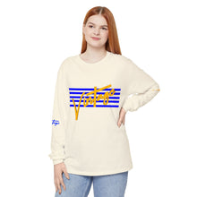Load image into Gallery viewer, VINTAGE STARS AND STRIPES LONG SLEEVE (UNISEX) ROYAL AND GOLD INK