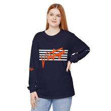 Load image into Gallery viewer, VINTAGE STARS AND STRIPES LONG SLEEVE (UNISEX) ORANGE AND WHITE INK