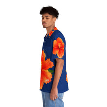 Load image into Gallery viewer, VINTAGE NEW HAWAIIAN (WELCOME TO BOTANY 101 ORANGE FLOWER) ON BLUE