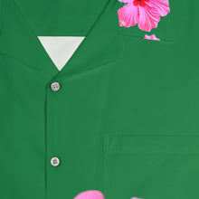 Load image into Gallery viewer, VINTAGE NEW HAWAIIAN (WELCOME TO BOTANY 101 PINK FLOWER) ON GREEN