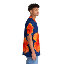 Load image into Gallery viewer, VINTAGE NEW HAWAIIAN (WELCOME TO BOTANY 101 ORANGE FLOWER) ON BLUE