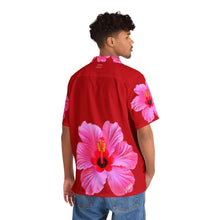 Load image into Gallery viewer, VINTAGE NEW HAWAIIAN (WELCOME TO BOTANY 101 PINK FLOWER) ON RED