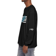 Load image into Gallery viewer, VINTAGE STARS AND STRIPES LONG SLEEVE (UNISEX) TEAL AND WHITE INK