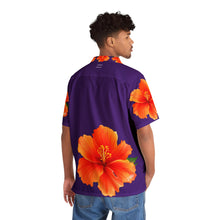 Load image into Gallery viewer, VINTAGE NEW HAWAIIAN (WELCOME TO BOTANY 101 ORANGE FLOWER) ON PURPLE