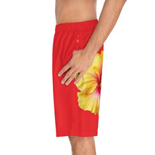 Load image into Gallery viewer, VINTAGE (WELCOME TO BOTANY 101 YELLOW FLOWER) ON RED SHORTS