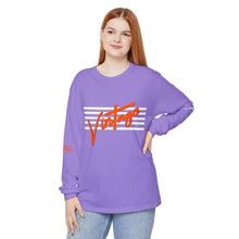 Load image into Gallery viewer, VINTAGE STARS AND STRIPES LONG SLEEVE (UNISEX) ORANGE AND WHITE INK