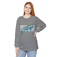 Load image into Gallery viewer, VINTAGE STARS AND STRIPES LONG SLEEVE (UNISEX) TEAL AND WHITE INK