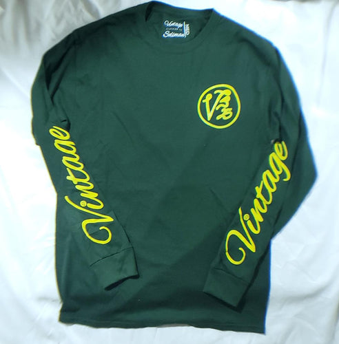 Vintage Long Sleeved T-Shirt Forrest Green and Yellow (CLEARANCE)