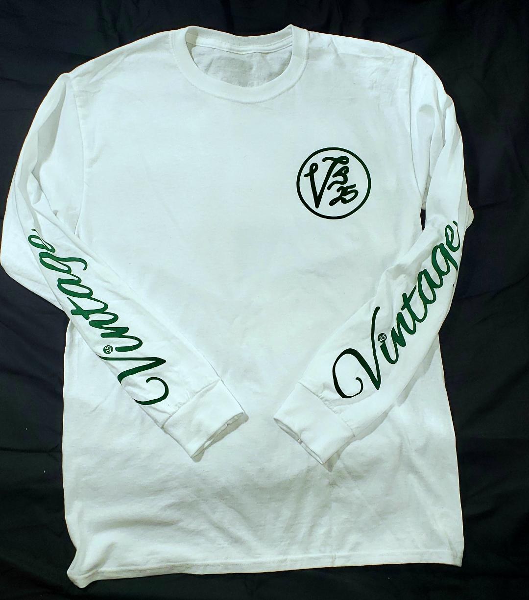 Vintage Long Sleeved T-Shirt White and Forrest Green (CLEARANCE)